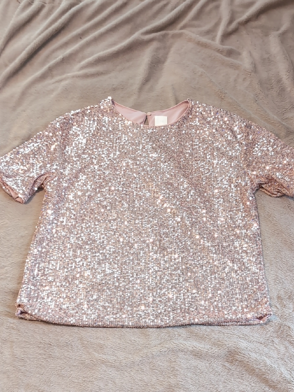 H&M Rose Gold Sequin Short Sleeve Top